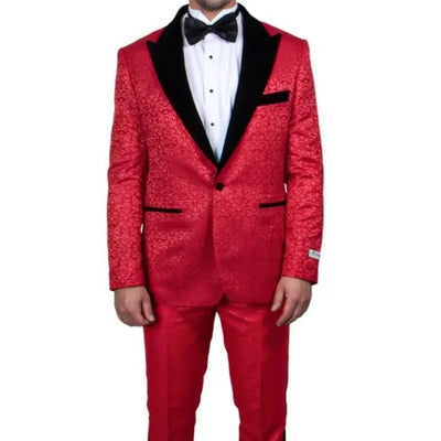 Exclusive Stacy Adams Velvet Paisley 2-PC Tuxedo Suit, Red and Black 1   - from alligatorwarehouse.com