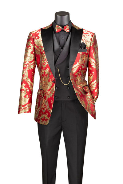 Red Gold Modern Fit 3 Piece Suit with Matching Bow Tie 1 SO1MVJQ-1_RED_42R  - from alligatorwarehouse.com