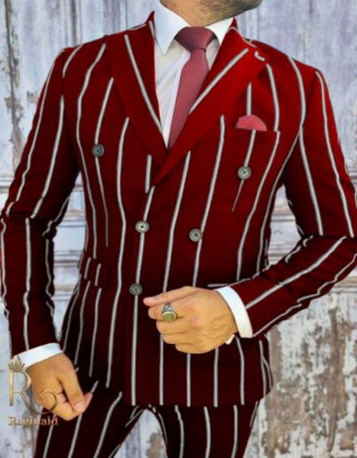 Burgundy Pinstripe Suit - Mens 1920s Gangster Pinstripe Suit - Style Chalk Pinstripe 1   - from alligatorwarehouse.com