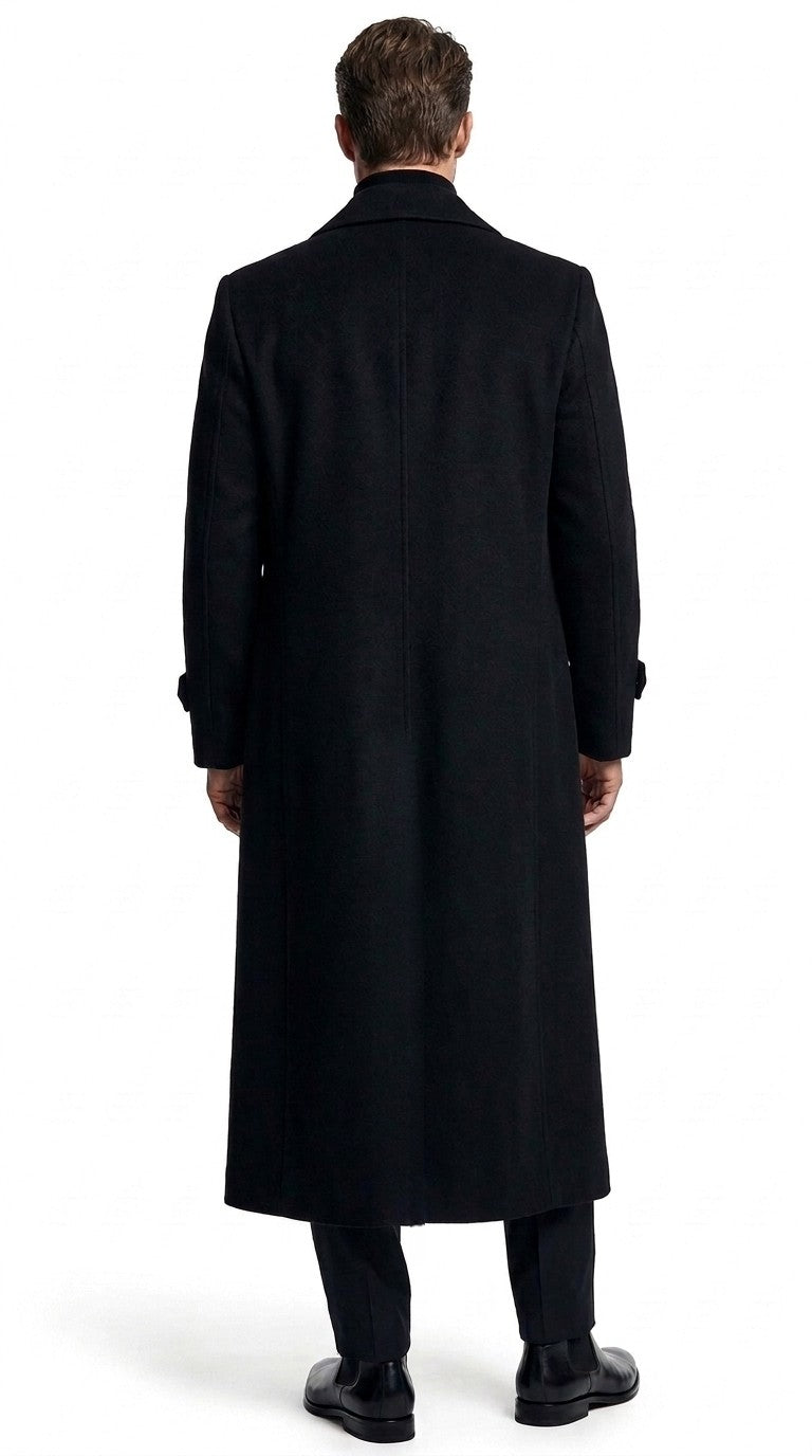 Men's Black Full-Length Duster Maxi Coat – Classic 4-Button Long Overcoat, Gothic Trench Coat & Winter Formal Outerwear