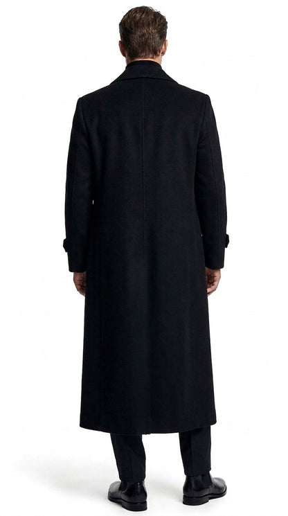 Men's Black Full-Length Duster Maxi Coat – Classic 4-Button Long Overcoat, Gothic Trench Coat & Winter Formal Outerwear