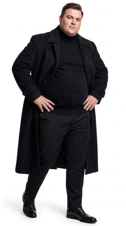 Men's Black Full-Length Duster Maxi Coat – Classic 4-Button Long Overcoat, Gothic Trench Coat & Winter Formal Outerwear