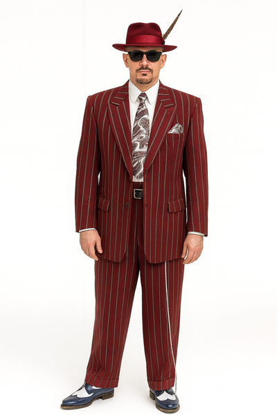 Burgundy Pinstripe Zoot Suit – 3 Piece 1920s/1930s Gangster Outfit (Jacket and Pants and Vest)  Vintage Fashion 1   - from alligatorwarehouse.com
