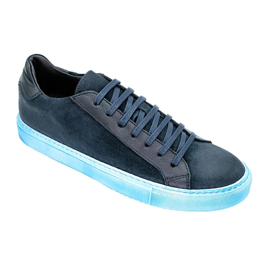 Men's Belvedere Rino Waxed Suede Dress Sneaker in Blue