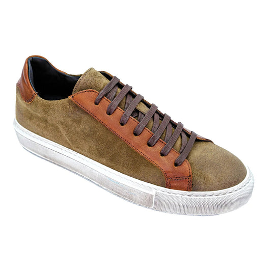 Men's Belvedere Rino Waxed Suede Dress Sneaker in Cognac