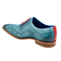 Men's Belvedere Roberto Calf & Alligator Wingtip Dress Shoe in Antique Aqua Blue