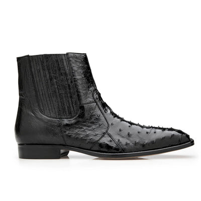 Men's Belvedere Roger Ostrich Quill Dress Boot in Black 1 MEN R55 BLACK-M-09  - from alligatorwarehouse.com