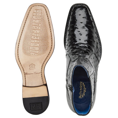 Men's Belvedere Roger Ostrich Quill Dress Boot in Black 3 MEN R55 BLACK-M-09  - from alligatorwarehouse.com