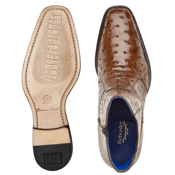 Men's Belvedere Roger Ostrich Quill Dress Boot in Brown 3 MEN R55 ANT. BROWN-M-09  - from alligatorwarehouse.com