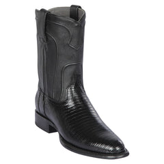 Los Altos Mens Genuine Lizard Teju Skin Black Roper Round Toe Boot