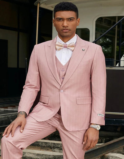 Men's Stacy Adam's One Button Vested Modern Rose Pink Pinstripe Suit 1   - from alligatorwarehouse.com