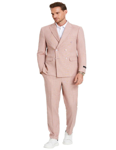 Mens Rose Tuxedo - Men's Slim Fit Double Breasted Summer Pastel Rose Pink Pinstripe Suit 1   - from alligatorwarehouse.com