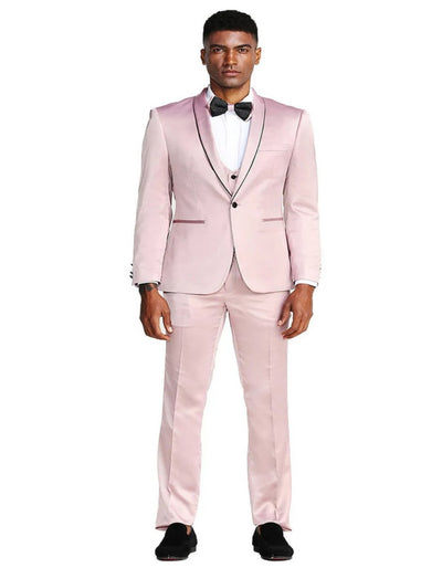 Men's Slim Fit Vested Shiny Satin Prom & Wedding Rose Pink Tuxedo Suit 1   - from alligatorwarehouse.com