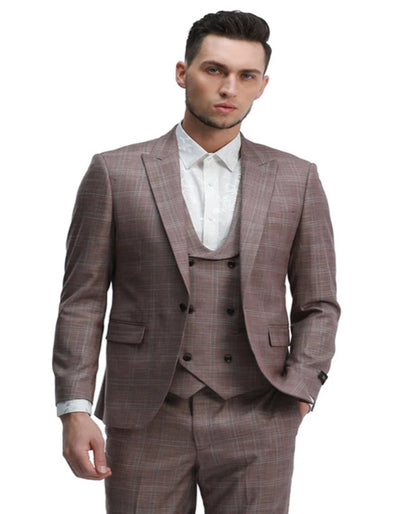Men's One Button Slim Fit Double Breasted Rose Pink Plaid Suit 1   - from alligatorwarehouse.com