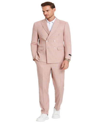 Men's Slim Fit Double Breasted Summer Pastel Rose Pink Pinstripe Suit 1   - from alligatorwarehouse.com