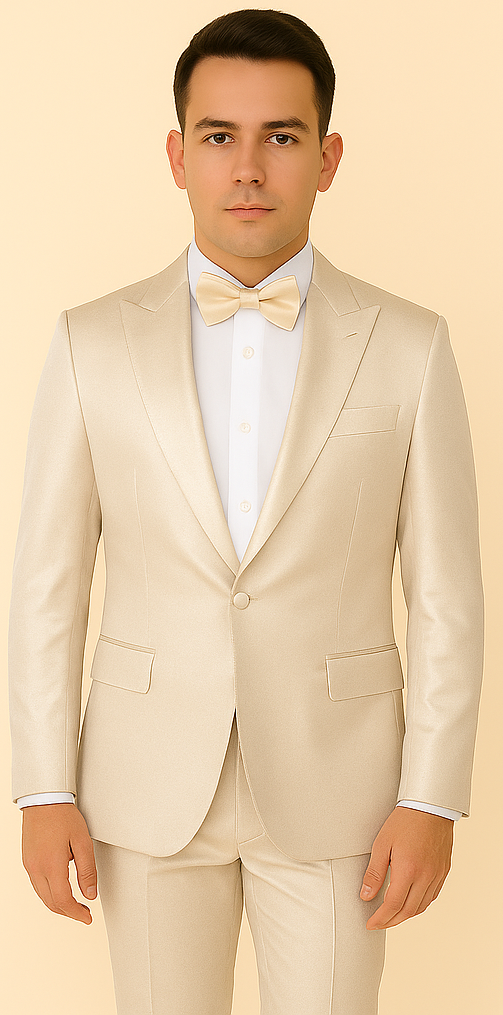 Rossi Man LEO RM1642 – Off-White Shimmer Slim Fit 3-Piece Suit for Men