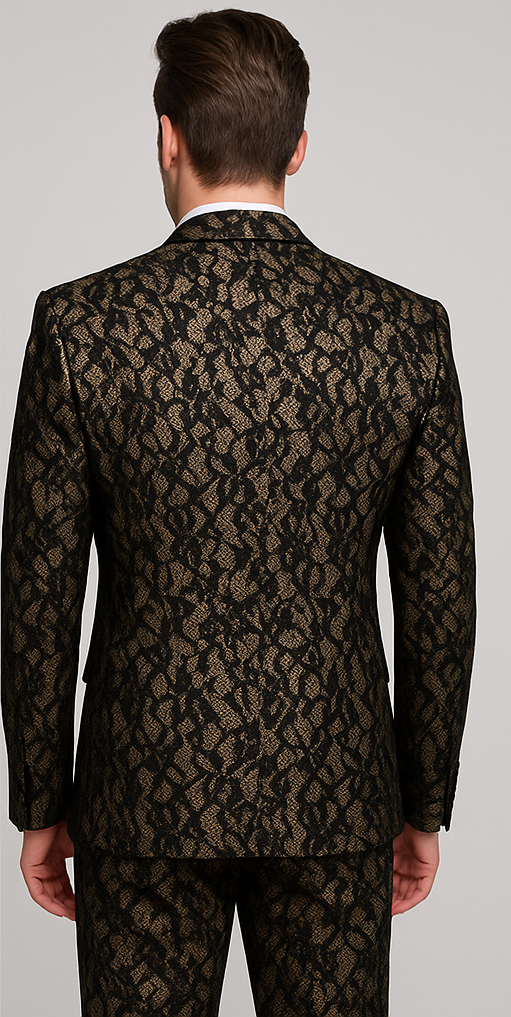 Rossi Man LEO RM1901 – Gold & Black Designer Tuxedo for Men | Slim Fit 2   - from alligatorwarehouse.com