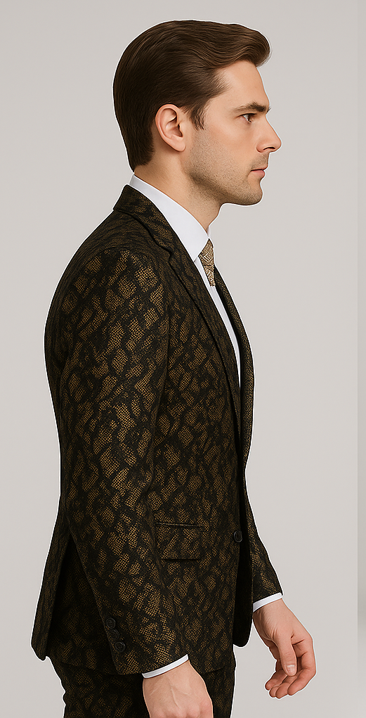 Rossi Man LEO RM1901 – Gold & Black Designer Tuxedo for Men | Slim Fit