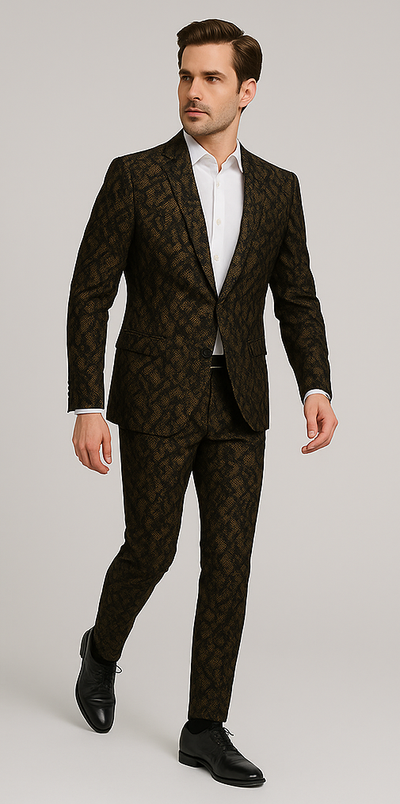 Rossi Man LEO RM1901 – Gold & Black Designer Tuxedo for Men | Slim Fit 4   - from alligatorwarehouse.com