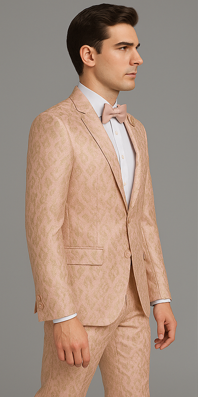 Rossi Man Leo RM1903 – Pink & Gold Designer Tuxedo for Men | Stylish Formal Wear 4   - from alligatorwarehouse.com