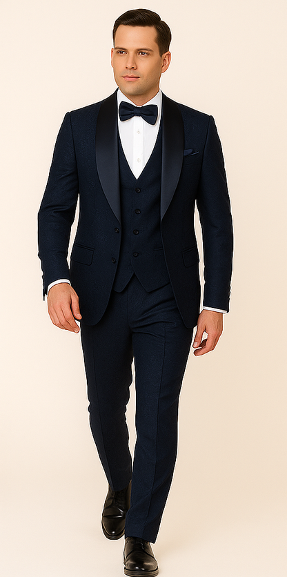 Rossi Man RM1252 – Men's 3-Piece Smoking Style Tuxedo for Elegant Evenings