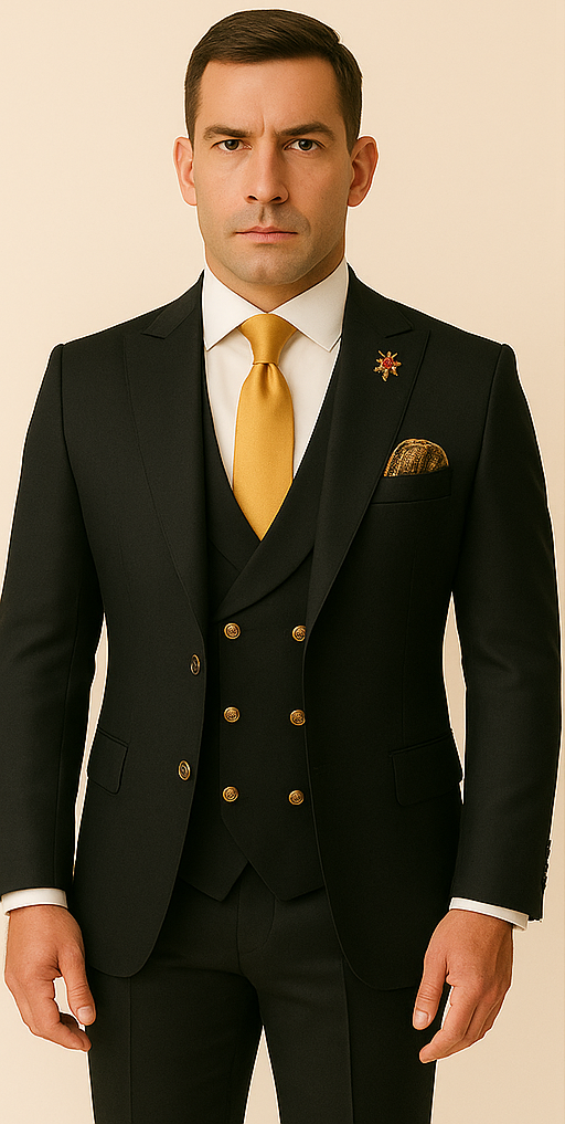 Rossi Man Men’s Black Slim Fit Suit – Double-Breasted Modern Classic 1 SKU#58660  - from alligatorwarehouse.com