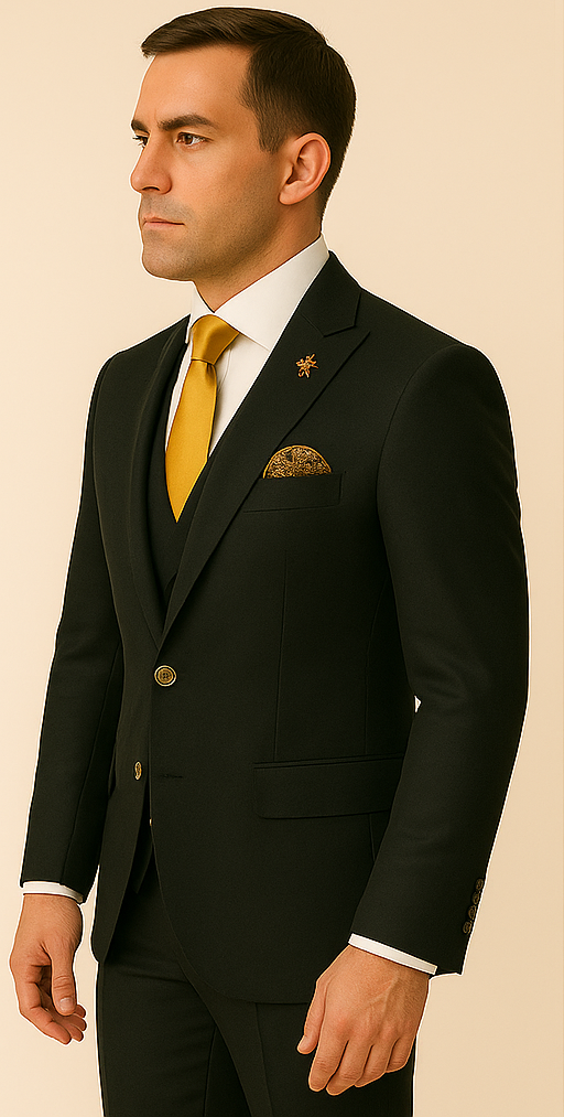 Rossi Man Men’s Black Slim Fit Suit – Double-Breasted Modern Classic