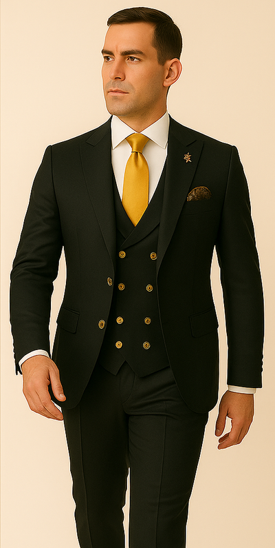 Rossi Man Men’s Black Slim Fit Suit – Double-Breasted Modern Classic 5 SKU#58660  - from alligatorwarehouse.com