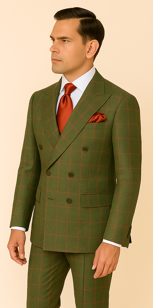 Refined Mens Suit in Rich Green – Double-Breasted Design