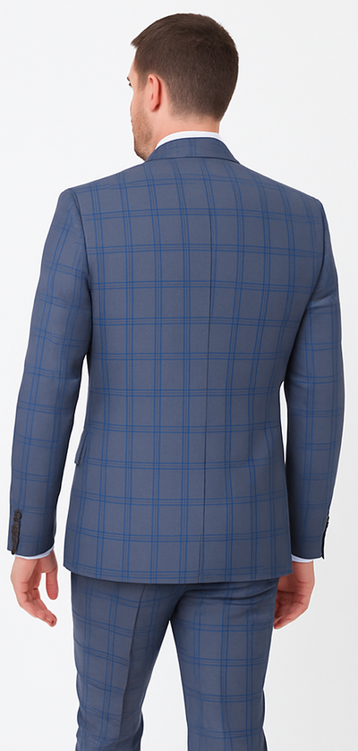 Rossi Man MAX RM1823 Slim Fit 3-Piece Blue Plaid Suit – Tailored for Weddings & Business 4   - from alligatorwarehouse.com