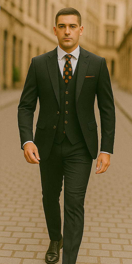 Rossiman Black Suit for Men – Classic 1-Button Peak Lapel Jacket & Double-Breasted Vest 5 SKU#58165  - from alligatorwarehouse.com