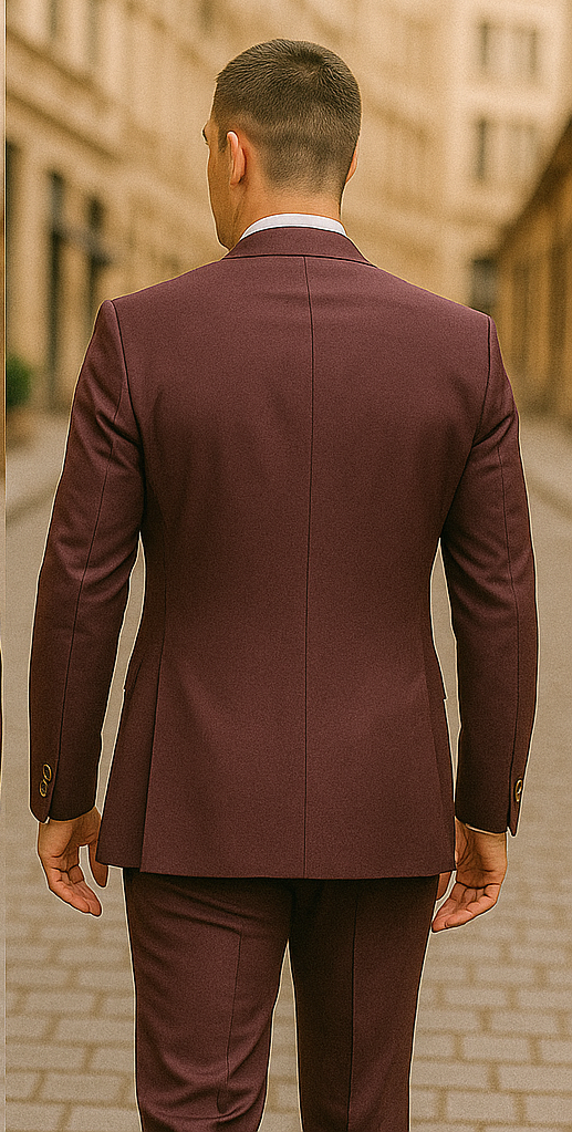 Rossiman Burgundy Suit for Men – Peak Lapel 1-Button Jacket & Double-Breasted Vest 3 SKU#58168  - from alligatorwarehouse.com
