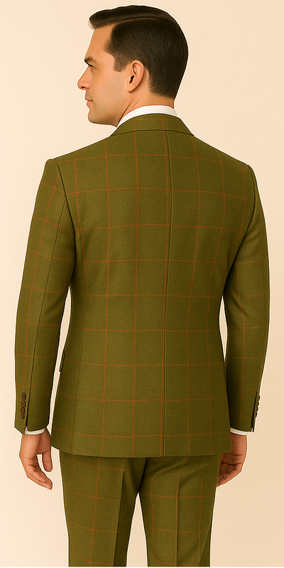 Rossiman Suit – Sage Green & Burnt Orange Windowpane Plaid Double-Breasted Suit 5   - from alligatorwarehouse.com