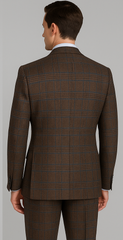 Rossiman Brown & Blue Vintage Glen Plaid Suit with Windowpane Pattern