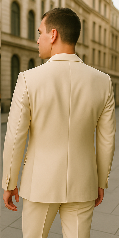 Rossiman Men’s Cream Sateen Suit – Elegant Glossy Formalwear 3 SKU#61574  - from alligatorwarehouse.com