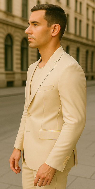 Rossiman Men’s Cream Sateen Suit – Elegant Glossy Formalwear 4 SKU#61574  - from alligatorwarehouse.com