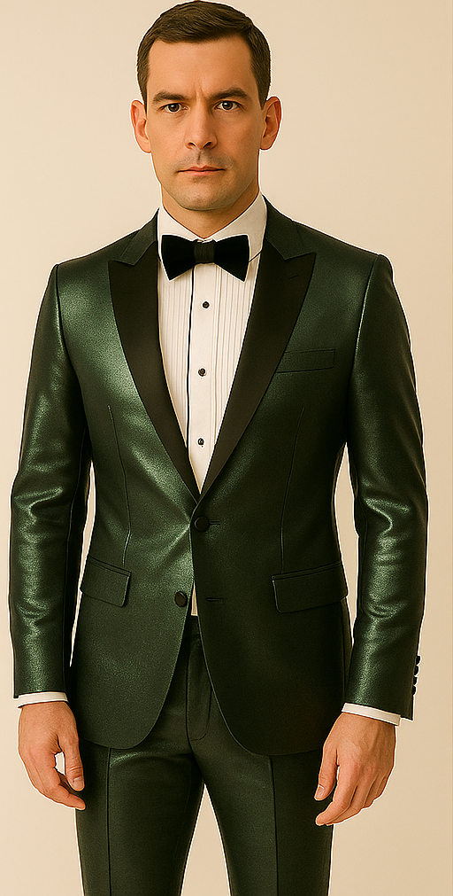 Rossiman Men’s Green Sateen Suit – Glossy Finish with Modern Flair 1 SKU#61575  - from alligatorwarehouse.com