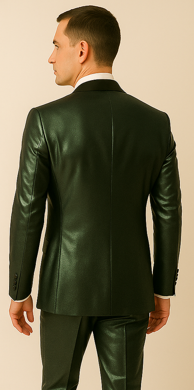 Rossiman Men’s Green Sateen Suit – Glossy Finish with Modern Flair 3 SKU#61575  - from alligatorwarehouse.com