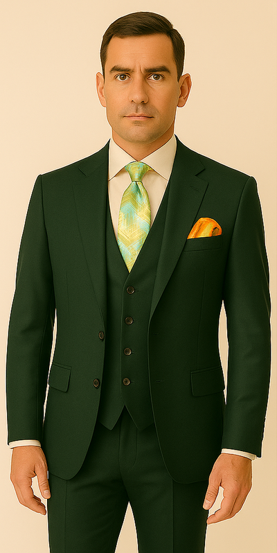 Rossiman Hunter Green Slim Fit Men's Suit – 3-Piece Vested Set with Flat Front Trousers 1 SKU#58658  - from alligatorwarehouse.com