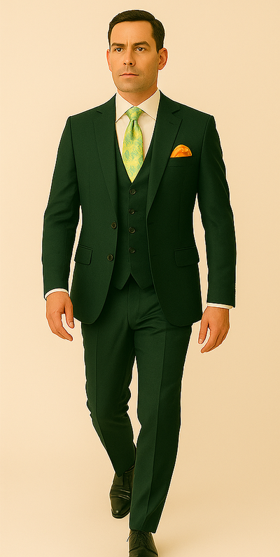 Rossiman Hunter Green Slim Fit Men's Suit – 3-Piece Vested Set with Flat Front Trousers 5 SKU#58658  - from alligatorwarehouse.com