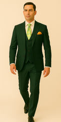 Rossiman Hunter Green Slim Fit Men's Suit – 3-Piece Vested Set with Flat Front Trousers