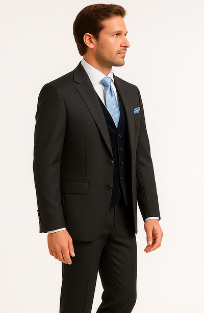 Rossiman Men's Dark Gray Slim Fit Suit – 3-Piece Vested Set with Flat Front Pants 3 SKU#58656  - from alligatorwarehouse.com