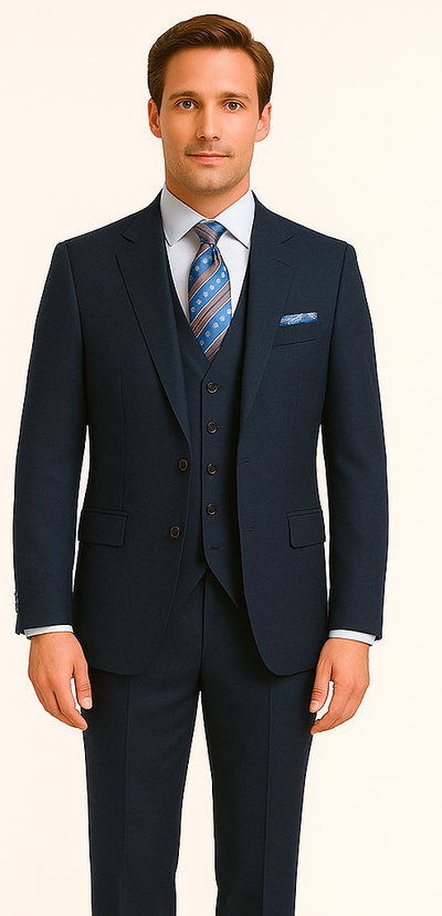 Rossiman Men’s Formal Blue Suit – Slim Fit Design with Vest and Trousers 1 SKU#58654  - from alligatorwarehouse.com