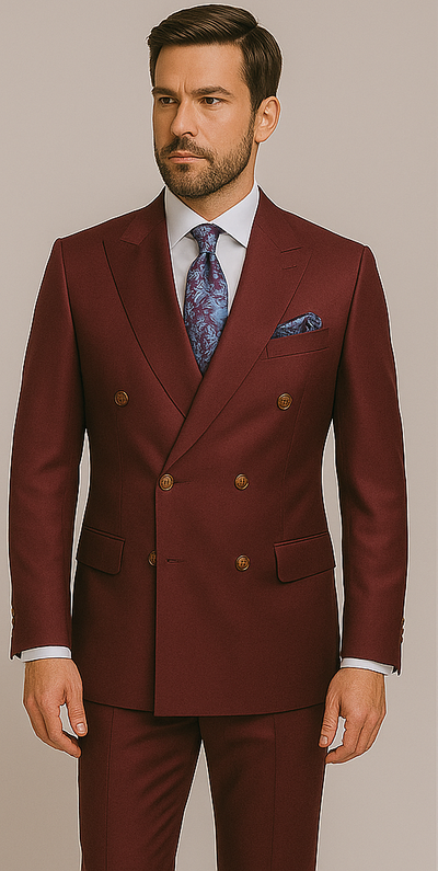 Rossiman Men's Burgundy Slim Fit Formal Suit – Modern Double-Breasted Jacket 1 SKU#58647  - from alligatorwarehouse.com