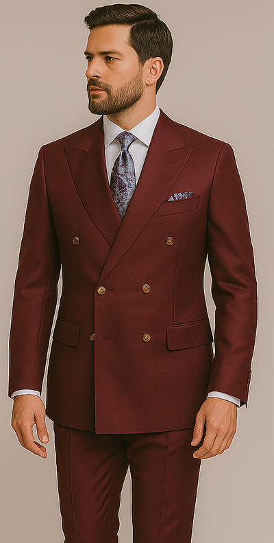 Rossiman Men's Burgundy Slim Fit Formal Suit – Modern Double-Breasted Jacket 4 SKU#58647  - from alligatorwarehouse.com