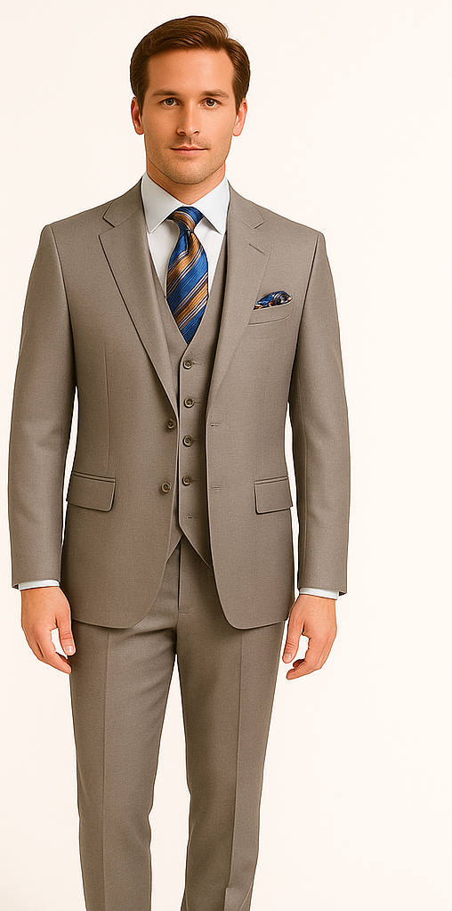 Men's Gray Slim Fit 3-Piece Suit by Rossiman – With Vest & Tailored Trousers 1 SKU#58655  - from alligatorwarehouse.com