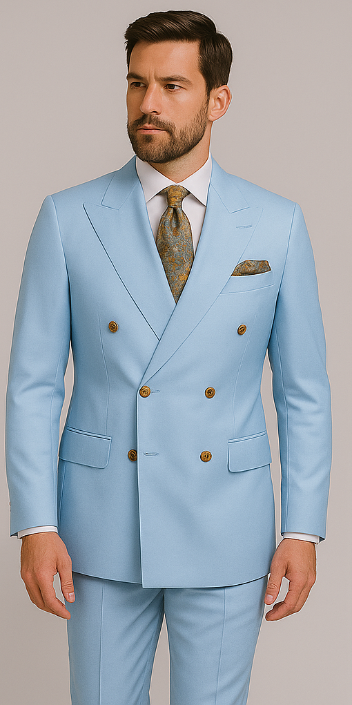 Rossiman Men’s Light Blue Slim Fit Suit – Elegant Double-Breasted Design 1 SKU#58648  - from alligatorwarehouse.com
