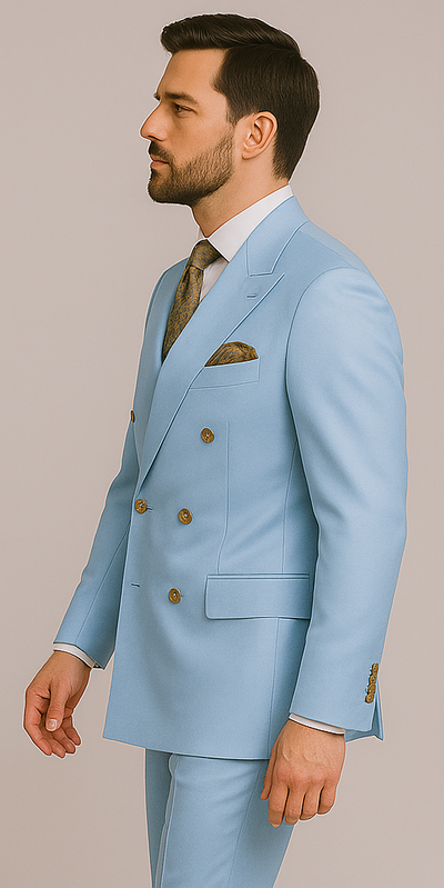 Rossiman Men’s Light Blue Slim Fit Suit – Elegant Double-Breasted Design 4 SKU#58648  - from alligatorwarehouse.com