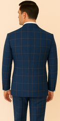 Rossiman Men’s Navy & Gray Plaid Suit – Classic Windowpane Double-Breasted Design