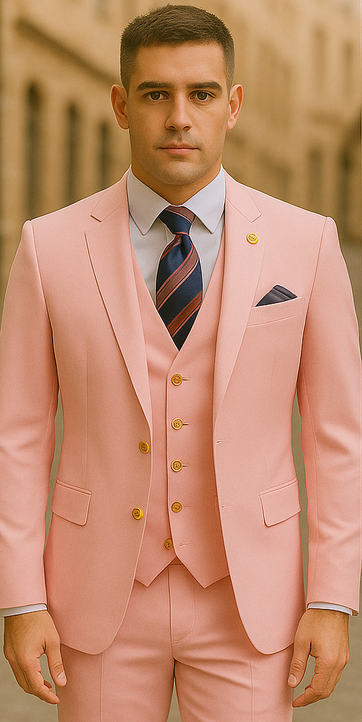 Rossiman Men's Pink Suit – 1-Button Peak Lapel Jacket & Double-Breasted Vest 1 SKU#58164  - from alligatorwarehouse.com